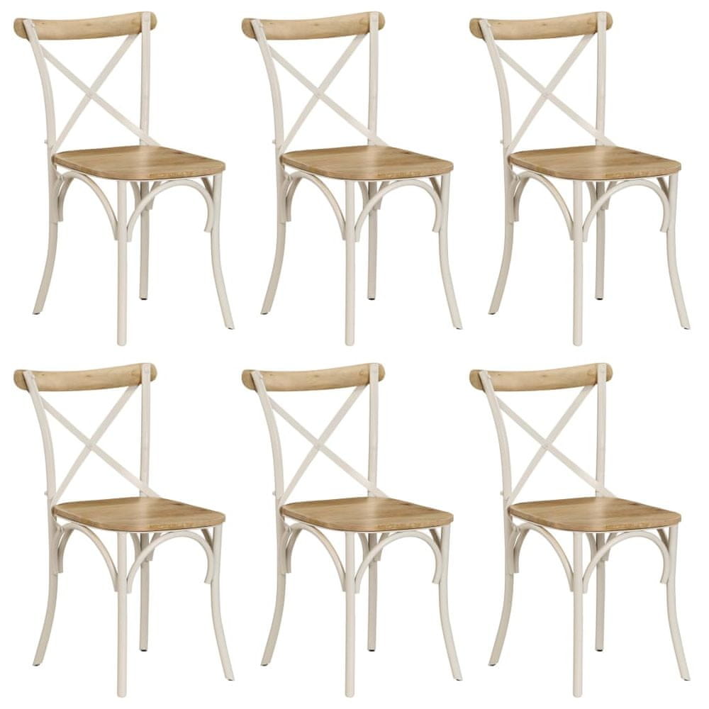 Petromila vidaXL Jedálenské stoličky s krížovým operadlom 6 ks biele mangovníkové drevo